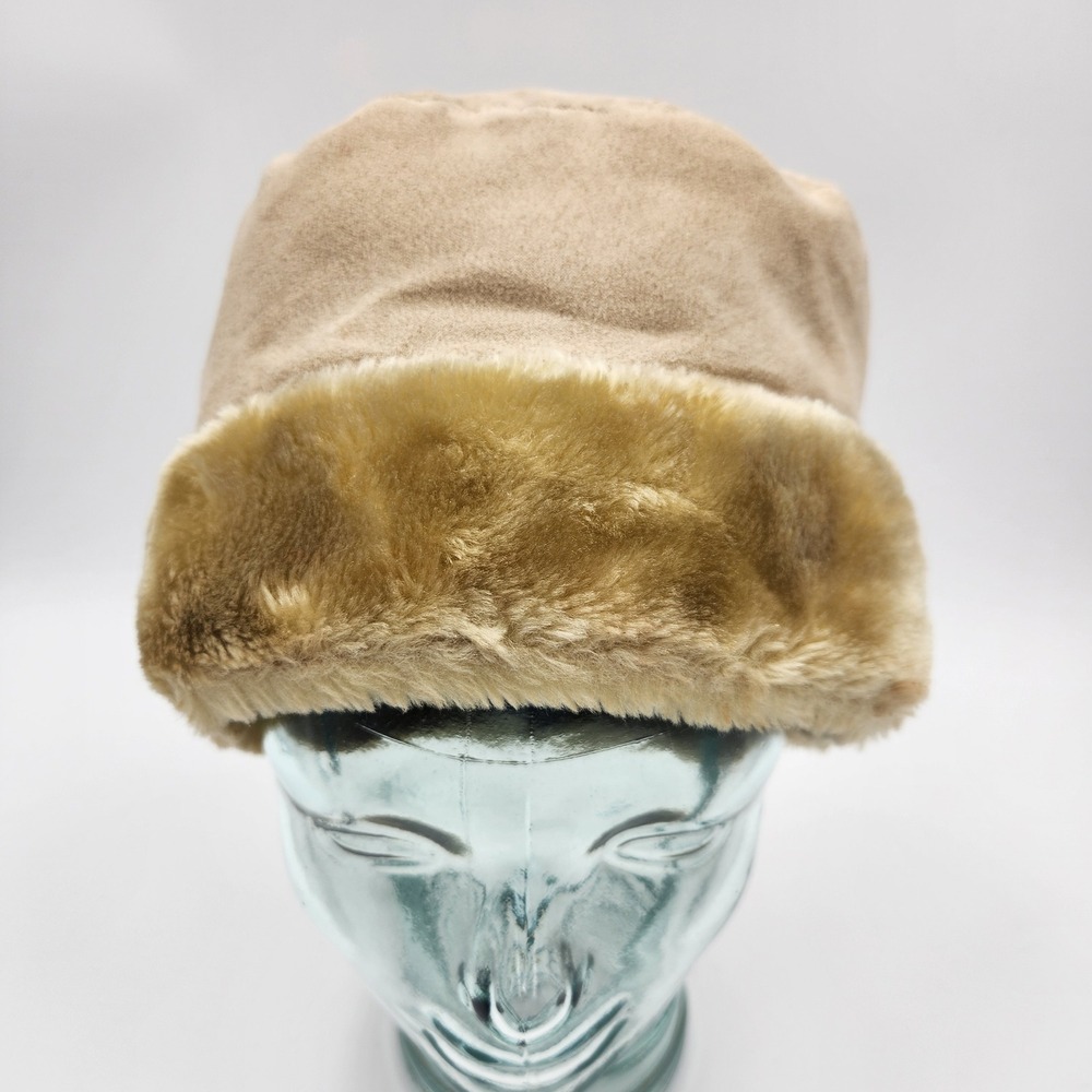VTG Totes Genuine Shearling Sheepskin‎ Cloche Hat Suede Winter Bucket Cap Tan